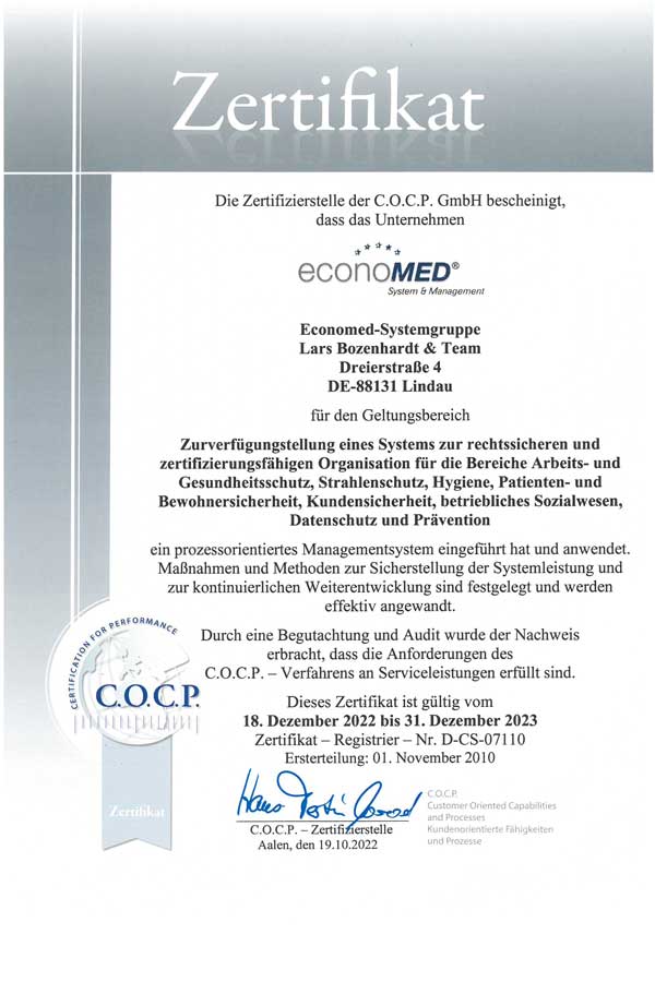 C.O.C.P. Certification for performance